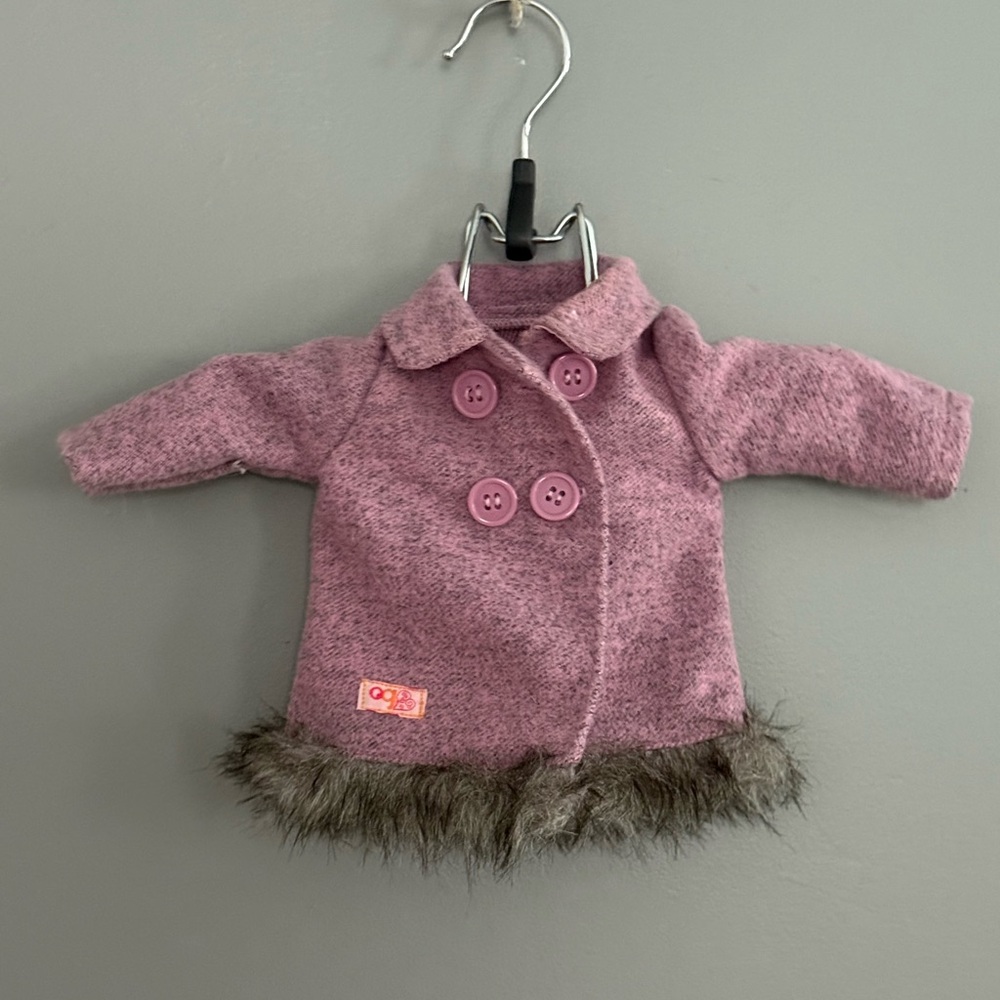 OG Doll Mauve Double-Breasted Coat with Faux Fur Trim